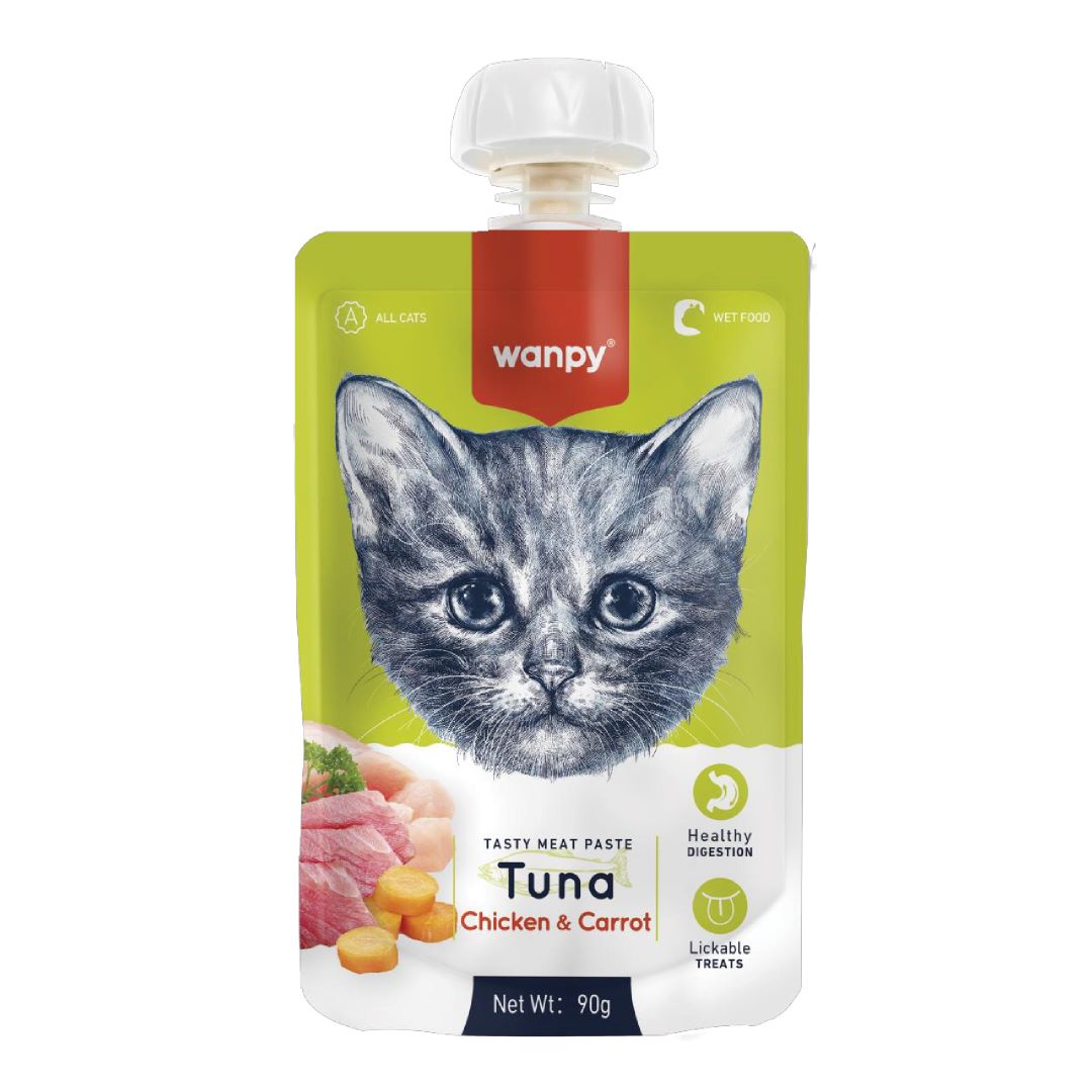 WANPY TASTY MEAT PASTE CAT TUNA, CHICKEN & CARROT 90G